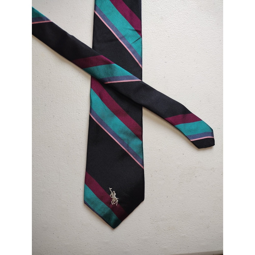 Knights of the Round Table Mens Striped Tie Navy Teal Burgundy Made in USA Logo